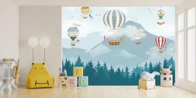 Immagine prodotto di Deco-Wall | Carta da parati fotografica per bambini | Palloncini e montagne | 300x200 cm | Carta da parati | Adesivi murali per bambini
