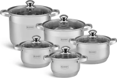 Zdjęcie produktu dla 10-częściowy zestaw do gotowania z garnkami indukcyjnymi, gazowymi, halogenowymi i ceramicznymi ze stali nierdzewnej EDENBERG EB-4009