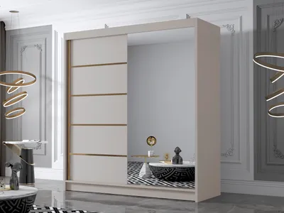 Obrázek produktu pro Velká šatní skříň 180 cm se zrcadlem UVALDE - kašmír