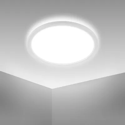 Image de Plafonnier LED ultrafin 290mm rond 18W 2400lm 4000K lumière blanche neutre rétroéclairage IP44 blanc lampe plafond salle de bain cuisine bureau