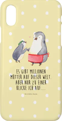 Produktbild von Mr. & Mrs. Panda Iphone 10 Handyhülle Pinguin mit Kind - Gelb Pastell - Geschenk, X, Muttertag, Vorbild Mama, Handy, Mom, Mutter, Tochter, Familie, Cover, Hülle