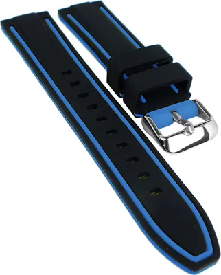 Produktbild von Minott | Uhrenarmband Silikon glatt weich schwarz/blau Dornschließe, Stegbreite:20mm, Schließe:Silbern