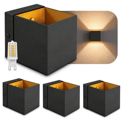 Produktbild von SSC-LUXon 4x Wandleuchte LED EPITA schwarz gold – dimmbare Wandstrahler Innen mit G9 warmweiß Glühbirne -Ambiente Wandlicht für Wohnzimmer & Flur