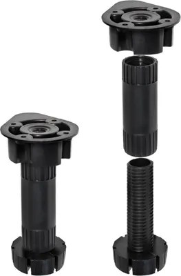 Two sets of adjustable furniture legs are shown against a white background. One set is assembled, and the other is disassembled.