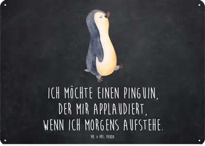 Produktbild von Mr. & Mrs. Panda Blechschild Pinguin marschieren DIN A4 - Kreidetafel - Geschenk, Bruder, Schild, Retro, Spazieren, Schwester, Aufstehen, Wandbild, Unausgeschlafen, tafel
