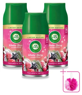 Obrázok produktu pre 3 kusy náplne do automatického osviežovača vzduchu Air Wick Freshmatic – Vôňa zimných bobúľ – 250 ml – Balenie
