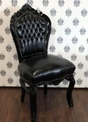 Produktbild von Casa Padrino Barock Esszimmer Stuhl Schwarz / Schwarz Lederoptik - Möbel Antik Stil