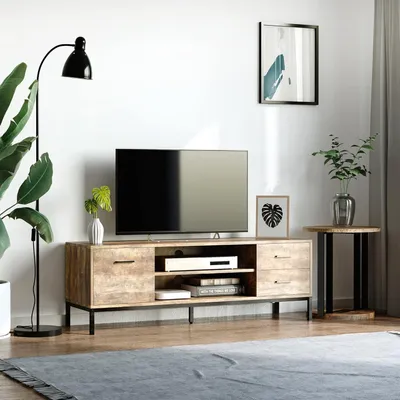 Produktbild von TV-Möbel - TV-Schrank - Unterhaltungsmöbel - Mediamöbel - Sideboard - Schwarzer Metallrahmen