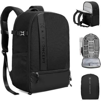 Immagine prodotto di Zaino fotografico da 18 litri con scomparto per laptop da 15,6 pollici, copripioggia, supporto per treppiede, colore nero