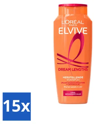 Produktbild von 15 x L'Oréal Paris Elvive Dream Lengths Shampoo für langes, geschädigtes Haar - 250 ml - Vorteilspackung - 15 Stücke