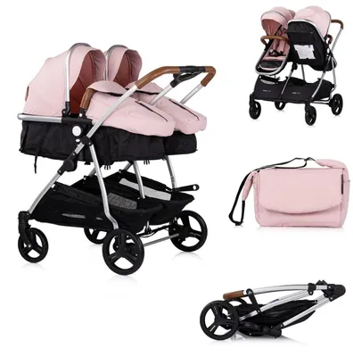 Produktbild von CHIPOLINO Kinderwagen fü r Zwillinge, ungleiche Sternenkinder - Combinovan Duo Smart Pink Marshmallow