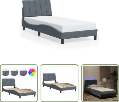 Produktbild von The Living Store Bettgestell mit LED-Leuchten Dunkelgrau 90x190 cm Samt
