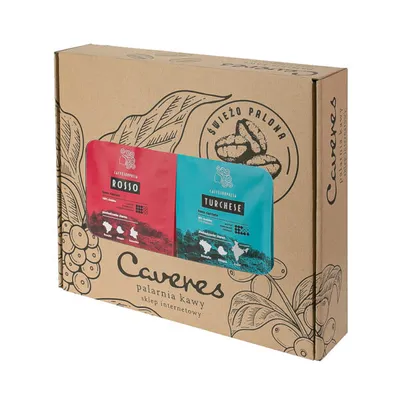 Zdjęcie produktu dla Caveres Kawa Ziarnista Premium – Zestaw Kaw 2x250g Rosso 100% Arabica i Turchese 70% Robusta 30% Arabica