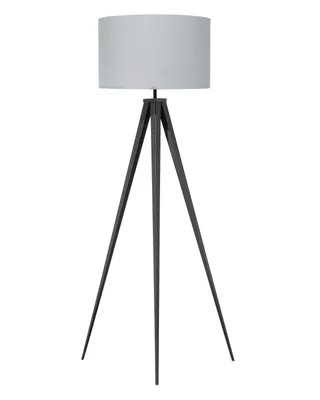 Produktbild von BELIANI Stehlampe Schwarz Metall 156 cm runder Stoffschirm in Grau Dreibeinig langes Kabel mit Schalter Modernes Design