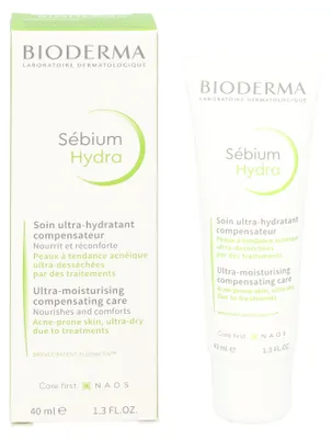 Produktbild von Bioderma Sébium Hydra, Frauen, Anspruchsvolle Haut, trockene Haut, ölige Haut, Creme, Wirkt beruhigend, Feuchtigkeitsspendend, Regenerierend, All ages, 40 ml