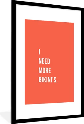 Produktbild von MuchoWow® Gerahmtes Poster Ich brauche mehr Bikinis - Zitat - Orange 60x90 cm - Poster mit Schwarzem Bilderrahmen Wandposter Rahmen Foto Bilder - Dekoration - Wandposter Wohnzimmer - Hochwertig