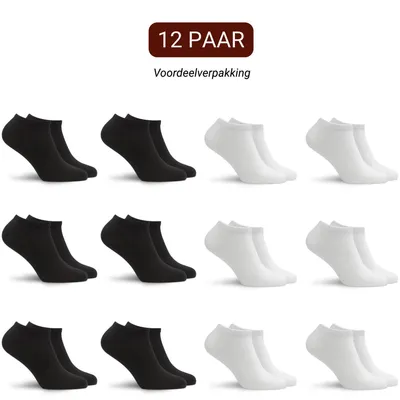 Productafbeelding van Sukats® 12 Paar Sneakersokken - Maat 39-42 - Zwart en Wit - Dames en heren sokken - Enkelsokken - Naadloos - Katoen - Voordeelverpakking