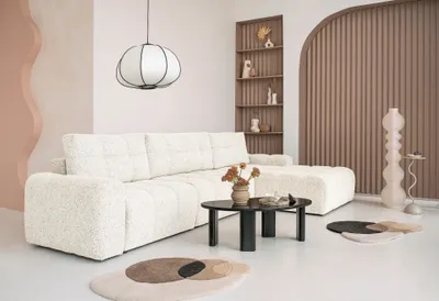 Image de MIUFORM Lulu Canapé d'angle avec fonction lit et coffre de lit L-FORME DROITE - 364 x 184 cm - Beige - Canapé Canapé-lit Canapé modulaire