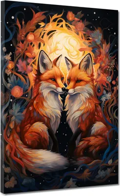 Produktbild von Abstrakt Füchse romantisch Leinwandbild Wandbild Kunstdruck XL Wanddeko: 75x100x2cm