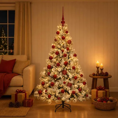 Imagen del producto de Árbol de Navidad artificial con adornos esféricos, 150 cm de altura, 150 luces LED