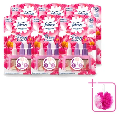 Obrázok produktu pre 6 kusov náplní Febreze 3Volution – Pivoňka a céder – výhodný balík
