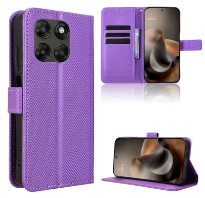 Immagine prodotto di Custodia a portafoglio con chiusura a ribalta per Motorola Moto G67 / G77 5G, design a rombi, viola