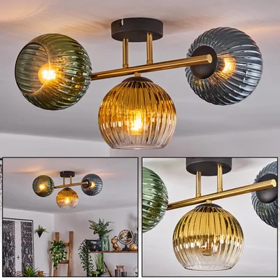 Produktbild von Cesaro Deckenlampe aus Metall/Riffelglas in Schwarz/Gold/Klar/Grün/Blau