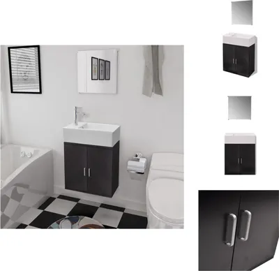 Immagine prodotto di vidaXL Set di mobili da bagno a 3 pezzi con lavabo nero - Set di mobili da bagno