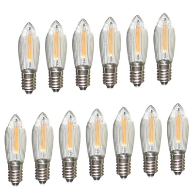 Produktbild von Erzgebirgslicht - AUSWAHL - 13 Stück LED Filament Topkerze 14-55 V 0,1 W für INNEN, für 4-16 Brennstellen E10 Riffelkerze Ersatzbirne Glühbirne Glühlämpchen für Lichterketten Pyramide Schwibbogen