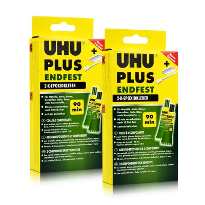 Produktbild von 2x UHU Plus Endfest 90 min 2-K-Epoxidkleber 2 x 75 ml mit Mischwanne 163g