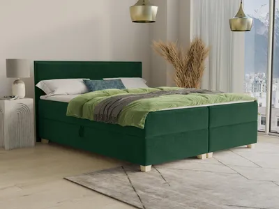 Produktbild von Boxspringbett Fren mit 2 Bettkästen - Doppelbett mit Bonell-Matratze und Topper, Polsterbett, Bett mit Holzfüße, Schlafzimmer (Dunkelgrün (Kronos 19), 140 x 200 cm)