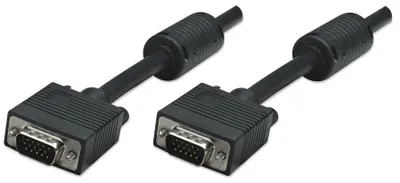 Produktbild von Manhattan SVGA Monitorkabel mit Ferritkernen, HD15 Stecker auf HD15 Stecker mit Ferritkernen, schwarz, 15 m, 15 m, VGA (D-Sub), VGA (D-Sub), Männlich, Männlich, Schwarz