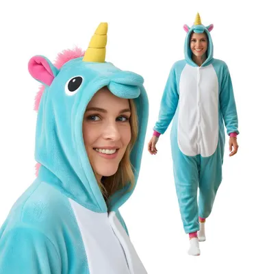 Produktbild von Onesie Kigurumi Pyjama Kostüm für Erwachsene Blaues Einhorn XL: 175-185cm