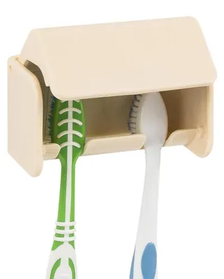 Immagine prodotto di Portaspeti per spazzolini da montare a parete, con 2 fessure, in plastica, adesivo, con coperchio