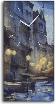 Produktbild von Wanduhr Bürouhr Leinwand Bild 30x60 Gemälde Brücke Boote Fluss Stadt Kunst - weiße Hände