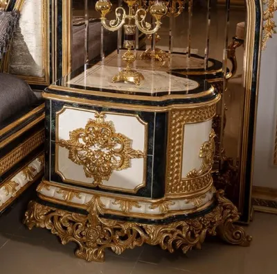 Produktbild von Casa Padrino Luxus Barock Nachtkommoden Set Weiß / Blau / Gold - Prunkvolle Massivholz Nachttische - Barock Schlafzimmer Möbel - Edel & Prunkvoll