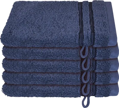 Produktbild von Schiesser Frottier Waschhandschuh Milano im 5er Set | 100% Baumwolle aus nachhaltiger Produktion | weich, saugstark, farbecht | 16x22cm | Dunkelblau