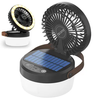 Produktbild von 3-in-1 Solarbetriebene Camping-Lüfter mit LED-Licht,USB-Stromversorgung,3Geschwindigkeitsstufen,3000mAh Powerbank,für Camping, Outdoor und Notfälle