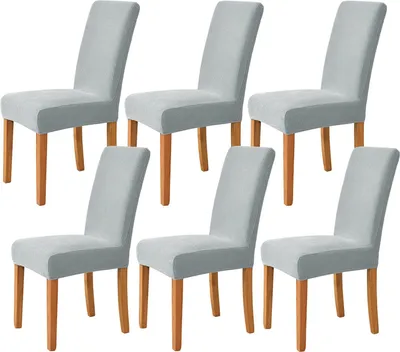 Produktbild von Stretch Stuhlhussen, Weiche Beschützer Stuhlhussen Anti-rutsch Stuhlhussen Stuhlbezug für Stuhl Esszimmer Für Bankett, Satz von 6, Hellgrau