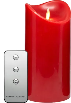 Produktbild von LED-Echtwachskerze, 19cm, Rot, mit FB, Kerzenlichtsimulation