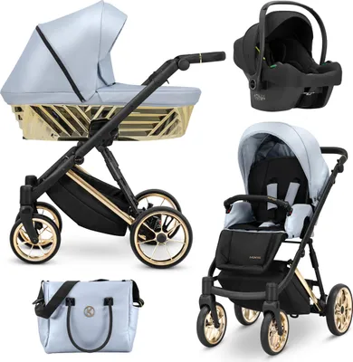 Produktbild von Kunert Ivento Glam 3in1  Kinderwagen in Blau Metallic mit goldenem Rahmen