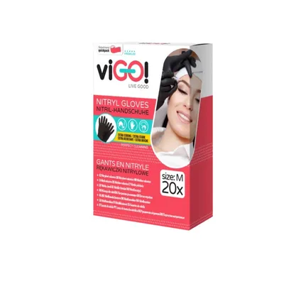 A box of Vigo Nitryl Gloves with a woman's face on the side.