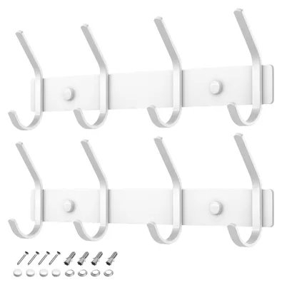 Wandkapstok mit 4 Haken, Weiß, 2 Stück, Edelstahl