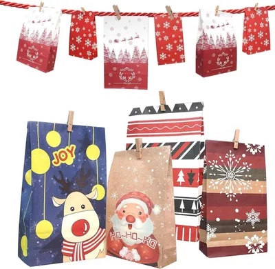 Obrázek produktu pro Adventní kalendář, který si můžete sami vyrobit a naplnit, design tučňáka, 24 sáčků z kraftového papíru
