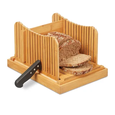 Produktbild von BrotSchneidehilfe aus Bambus,verstellbarer Brotschneider,Brotschneidebrett mit Krümelfach, klappbar Schneidehilfe