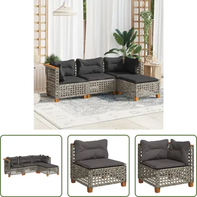 Produktbild von The Living Store 4-tlg. Garten-Sofagarnitur mit Kissen Grau Poly Rattan