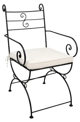 Immagine prodotto di ORIGINALE Sedia da giardino orientale in metallo Almagro nero | Sedia da balcone marocchina con cuscino di seduta | Sedia in ferro come sedia da bistrot | Decorazione mediterranea in giardino o sul balcone