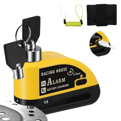 Produktbild von Scheibenbremsenschloss, wasserdicht, 110dB Alarm, wiederaufladbar, 1,5m Erinnerungs-Kabel, passt auf die meisten Fahrräder