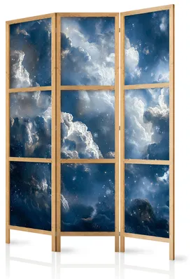 Produktbild von Muralo Japanischer PARAVENT 3-teilig Raumteiler klappbar PREMIUM-Vliesleinwand WOLKEN UND STERNE für Schlafzimmer 135cmx172cm