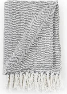 Produktbild von "Winter Sale" Überwurf Baumwolle Fischgrätenmuster 220x250cm Grau - Decken clorisNeu222032 - Decken